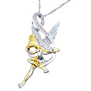 Tinkerbell Necklace with Pink & Clear Rhinestones